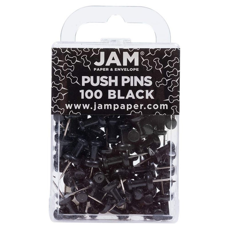 JAM PAPER Colorful Push Pins - Black Pushpins - 100/Pack - Image 1